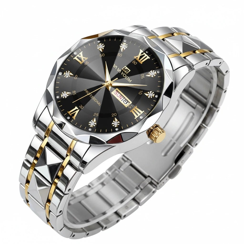 41mm Herrklocka i Blå/Guld – Stilren Quartzdesign - Nordic Jewerly